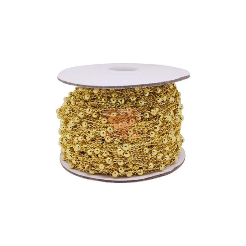 CORRENTE DE LATÃO COM BOLINHA ABS 5MM COM 01 METRO Dourado