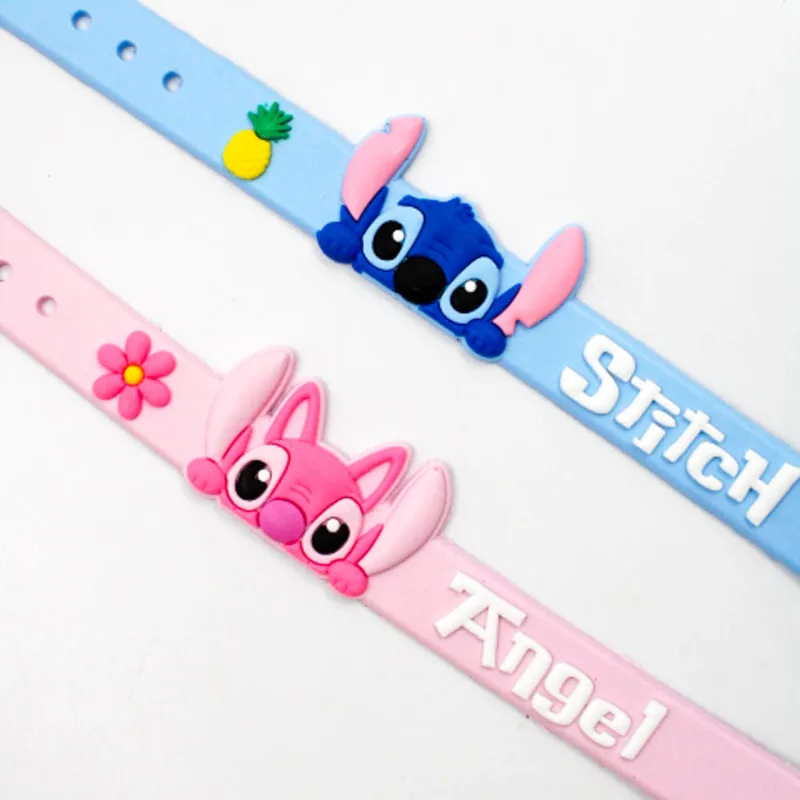 Kit Pulseiras Stitch/Angel Emborrachado Com 02 Peças Azul E Rosa