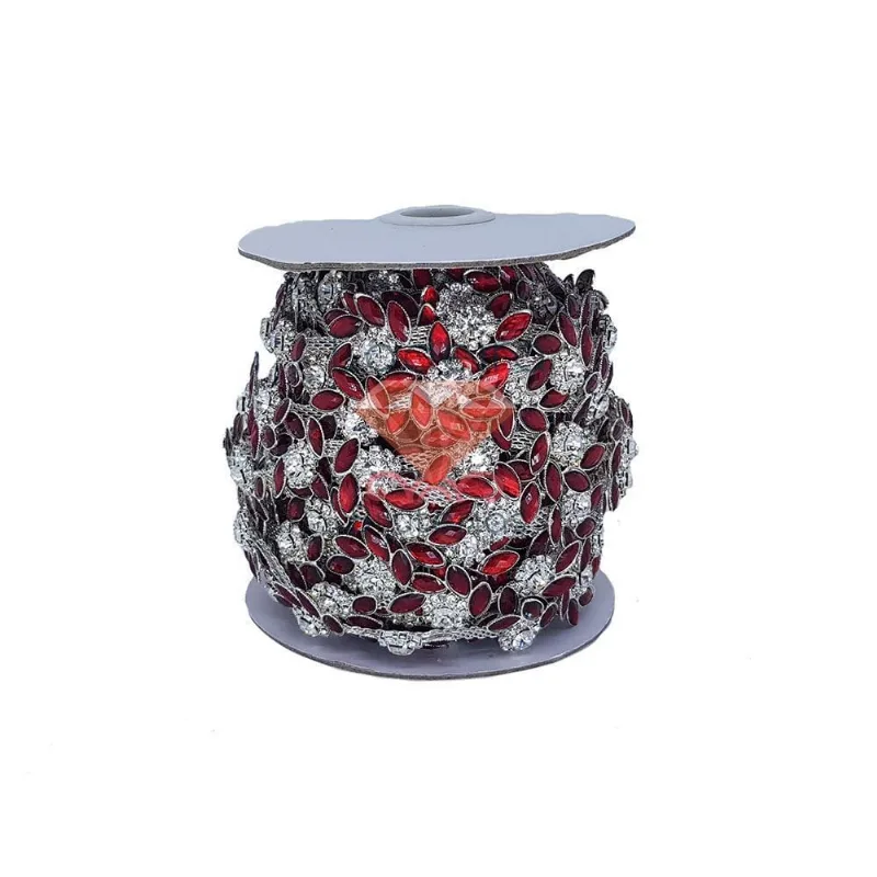 Corrente Navete Em Strass Em Vidro Com 01 Metro 201 - Vermelho