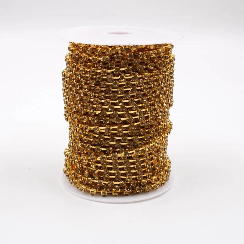 CORRENTE DE STRASS JUNTA SS20 EM VIDRO COM 01 METRO 545 - Dourado + Light Topazio