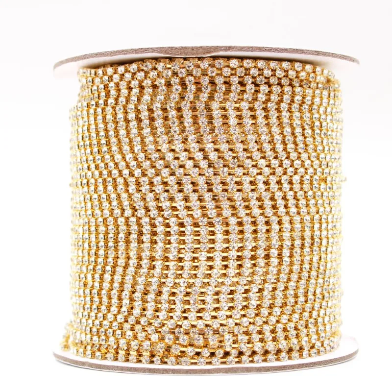 CORRENTE DE STRASS SEPARADA SS10 EM VIDRO E LATÃO COM 01 METRO 201Kr - Dourado+Prata 201