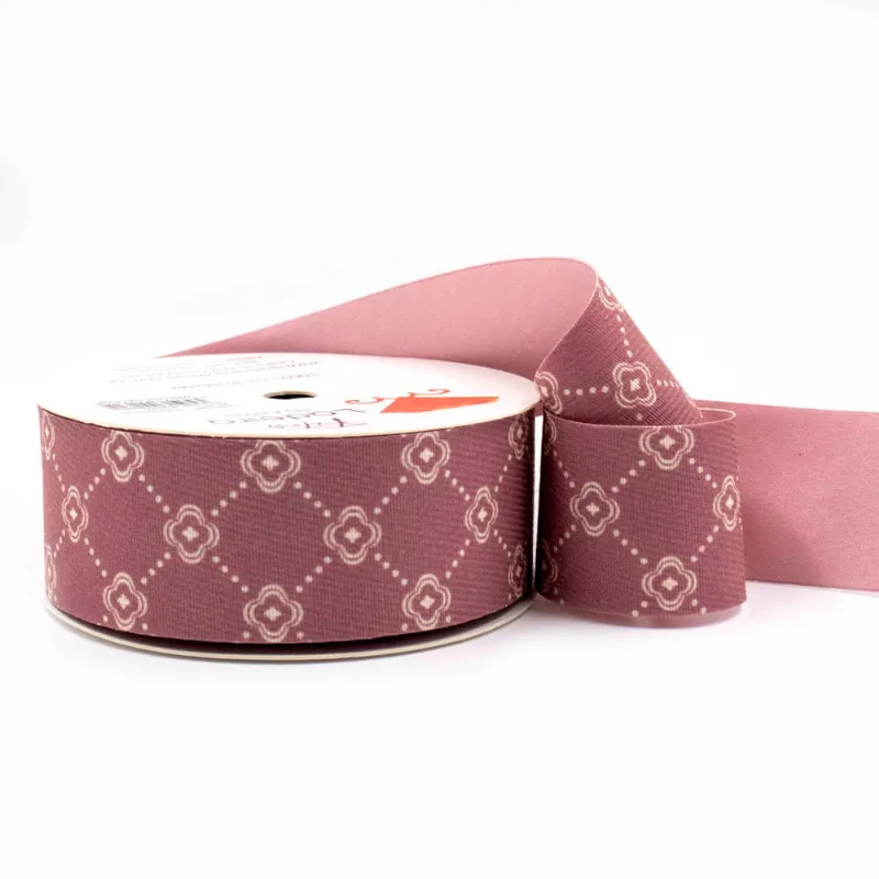 Fita Estampa Florzinha 38Mm Em Poliester Com 01 Metro D5-076 262P - Rosa Com Branco