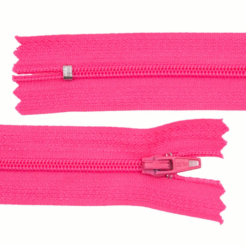Zíper Comum 20Cm Em Nylon Com 01 Unidades Rosa Neon