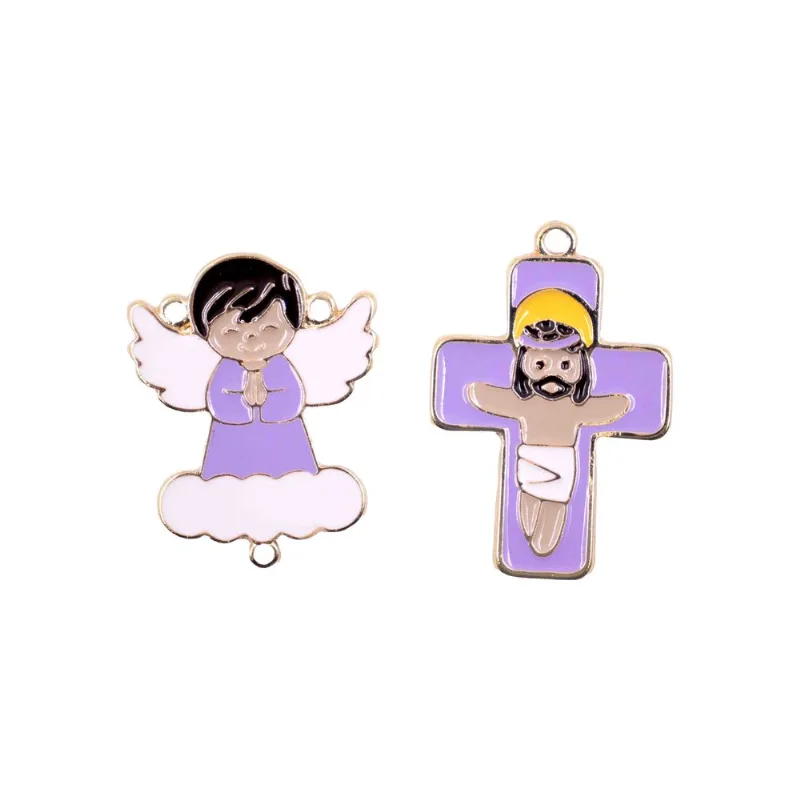 Entremeio Anjo Nuvem E Crucifixo Em Zamac Resinado Com 02 Peças 211 - Lilas