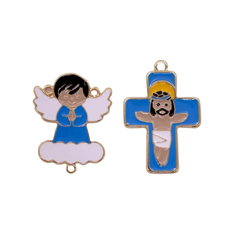 Entremeio Anjo Nuvem E Crucifixo Em Zamac Resinado Com 02 Peças 219 - Azul Bebe