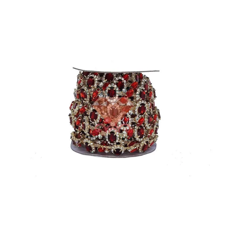 Corrente Oval E Navete De Strass Em Vidro Com 01 Metro 201 - Vermelho