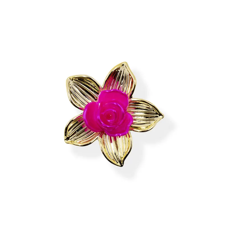 Flor Com Furo Em Base 47Mm Em Acrilico Com 05 Peças 007 - Rosa Pink