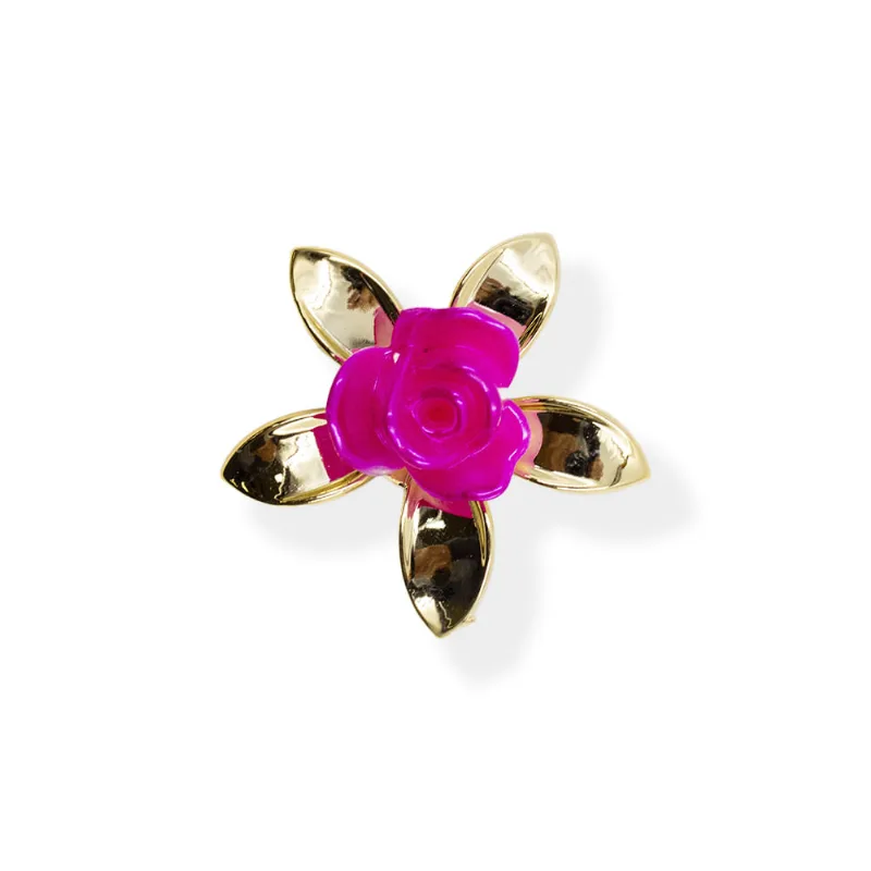 Flor Com Petalas Finas Com Furo Na Base 47Mm Em Acrilico Com 02 Peças 007 - Rosa Pink