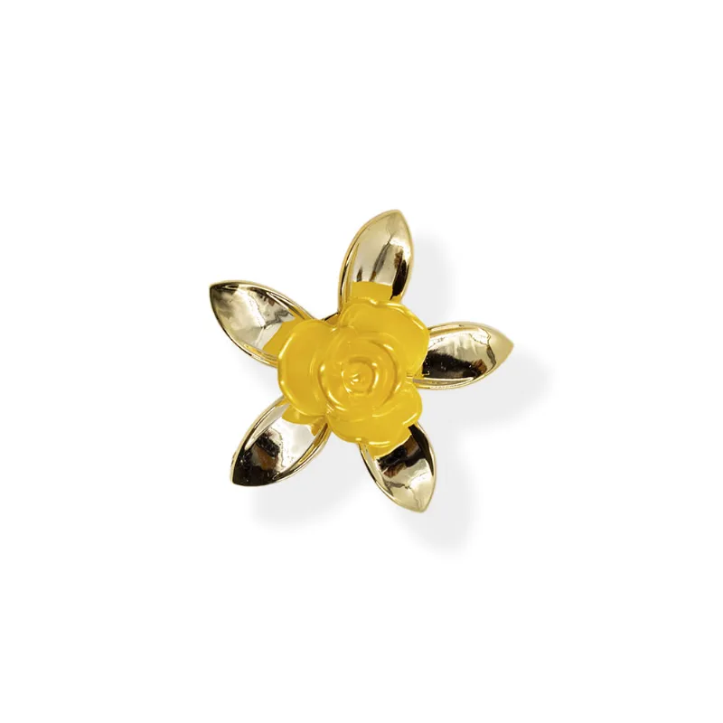 Flor Com Petalas Finas Com Furo Na Base 47Mm Em Acrilico Com 02 Peças 022 - Amarelo 22