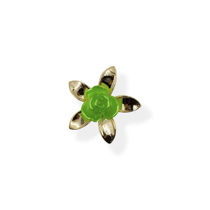Flor Com Petalas Finas Com Furo Na Base 47Mm Em Acrilico Com 02 Peças 036 - Verde 036