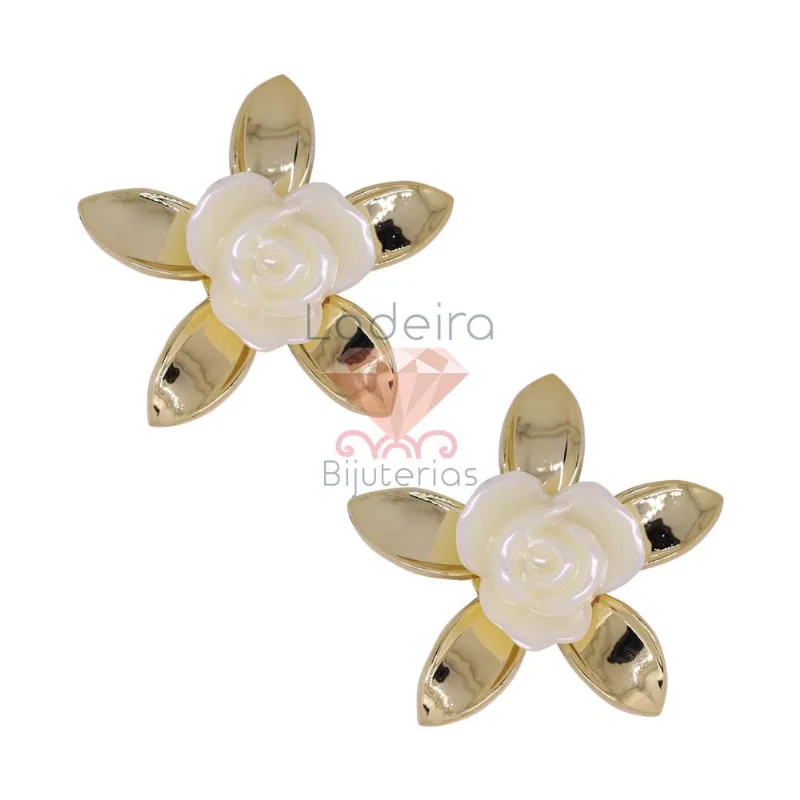 Flor Com Petalas Finas Com Furo Na Base 47Mm Em Acrilico Com 02 Peças 224 - Perola