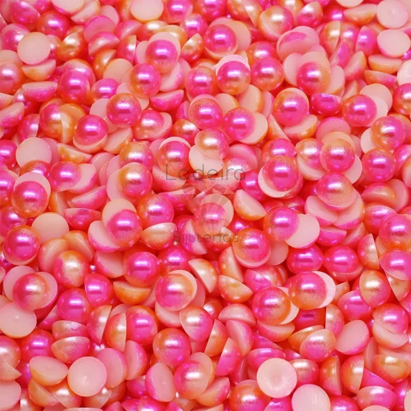 Meia Perola Para Colagem Mesclada 08Mm Em Abs Com 25G 504P - Pink/Laranja 504