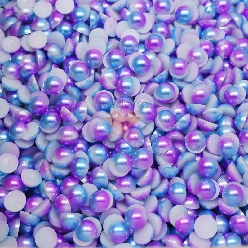 Meia Perola Para Colagem Mesclada 08Mm Em Abs Com 25G 506P - Azul/Lilas 506