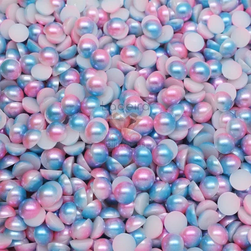 Meia Perola Para Colagem Mesclada 08Mm Em Abs Com 25G 513P - Azul/Rosa 513