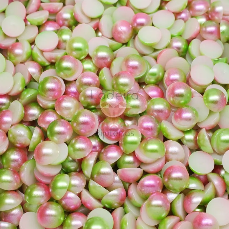 Meia Perola Para Colagem Mesclada 10Mm Em Abs Com 25G 508P - Verde/Rosa 508