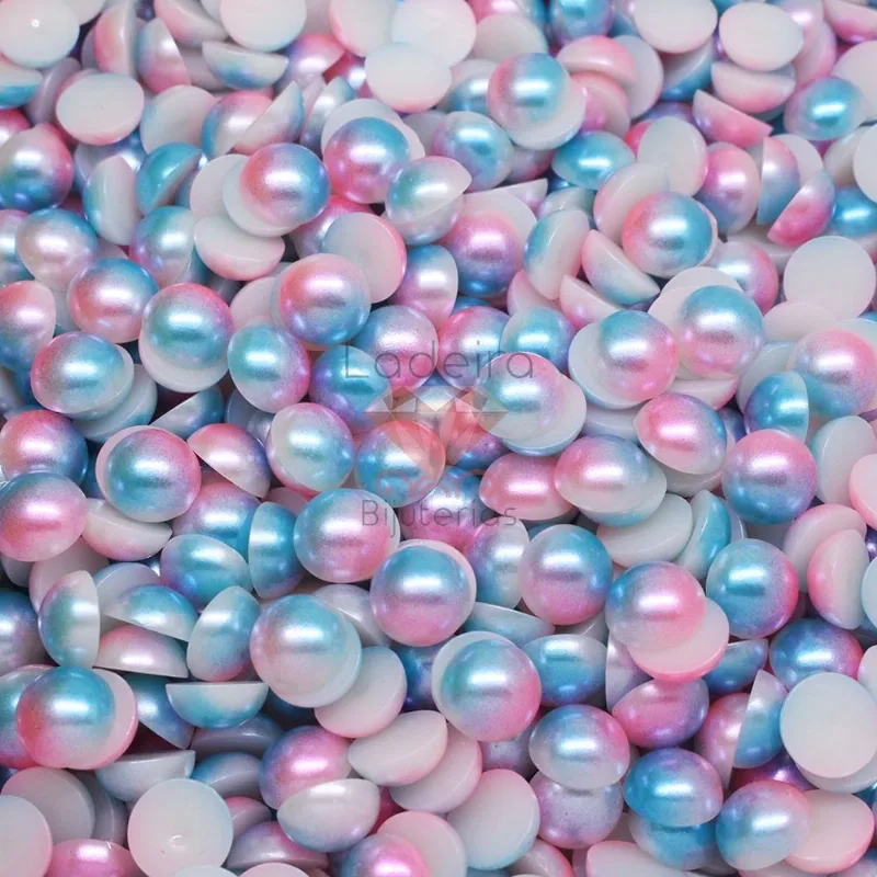 Meia Perola Para Colagem Mesclada 10Mm Em Abs Com 25G 513P - Azul/Rosa 513