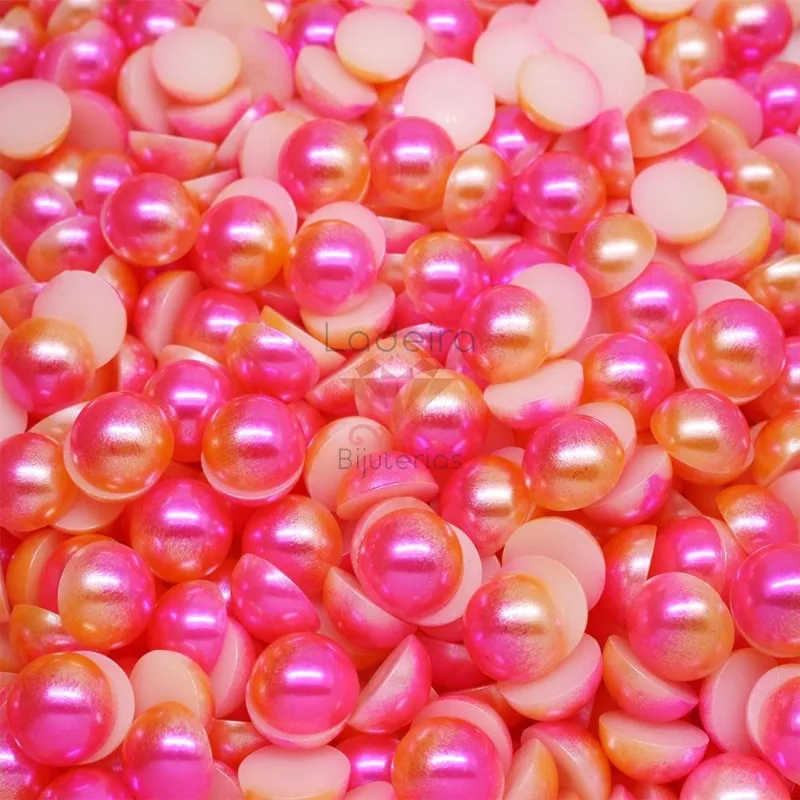 Meia Perola Para Colagem Mesclada 12Mm Em Abs Com 25G 504P - Pink/Laranja 504