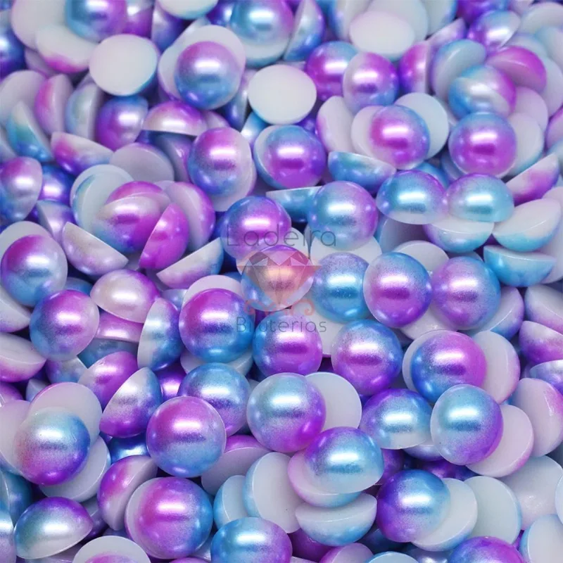 Meia Perola Para Colagem Mesclada 12Mm Em Abs Com 25G 506P - Azul/Lilas 506