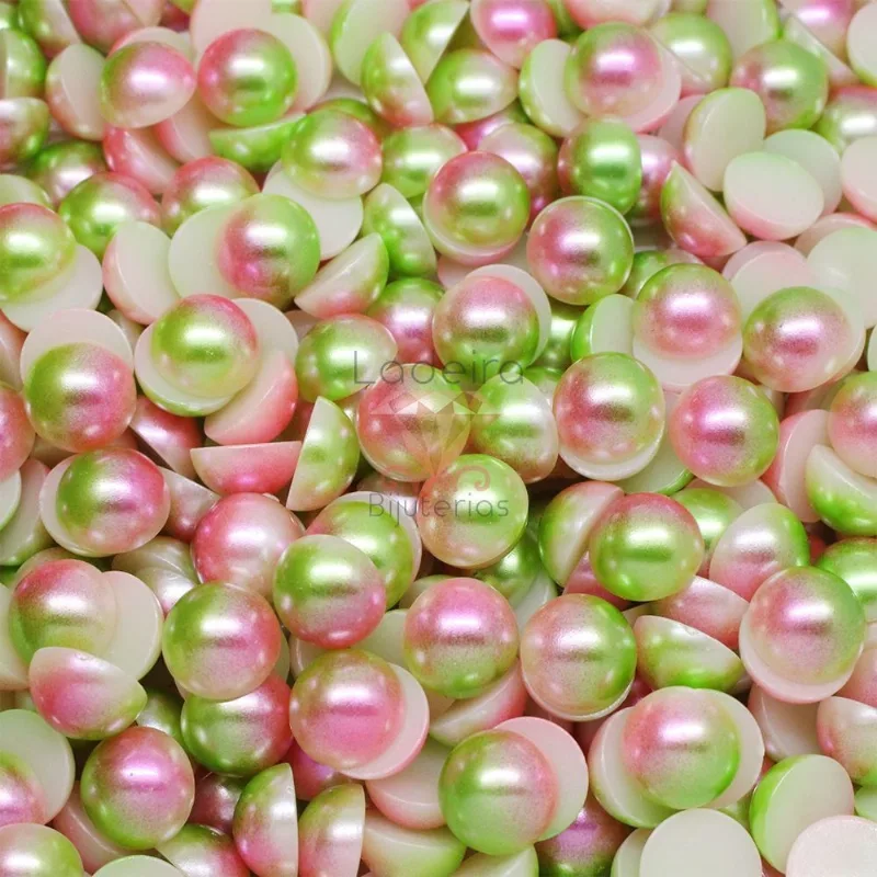 Meia Perola Para Colagem Mesclada 12Mm Em Abs Com 25G 508P - Verde/Rosa 508