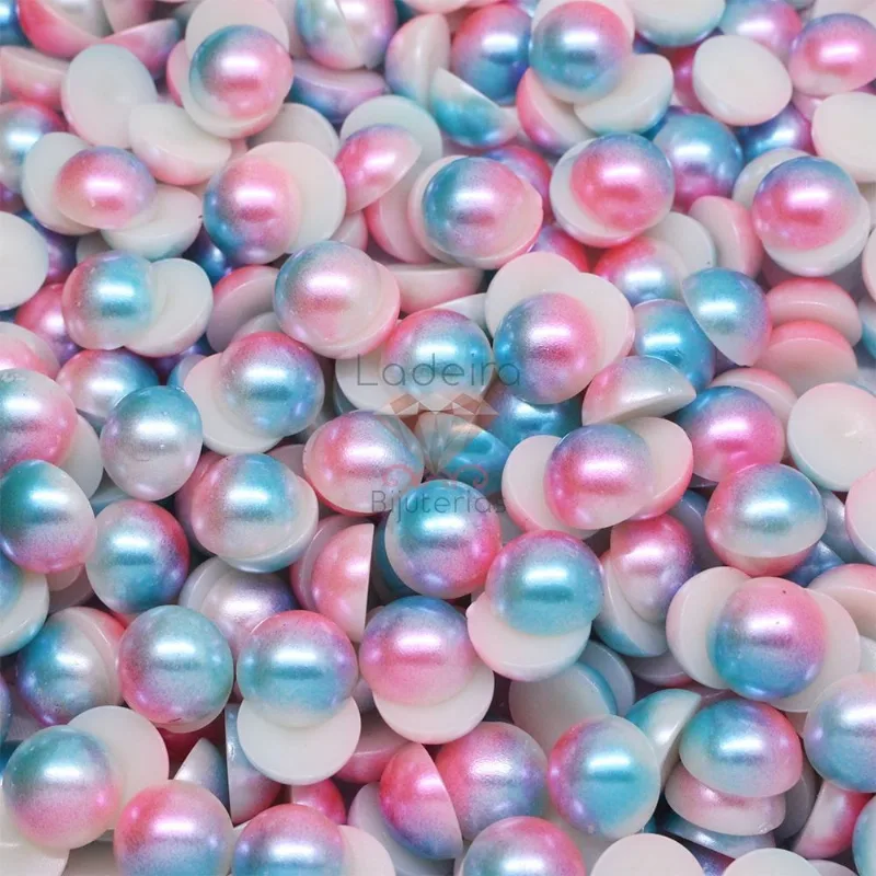 Meia Perola Para Colagem Mesclada 12Mm Em Abs Com 25G 513P - Azul/Rosa 513