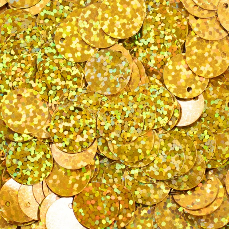 LANTEJOULA COM FURO 12MM EM PVC COM 50G 837 - Dourado Holográfico