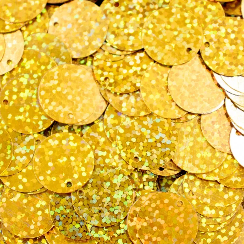 LANTEJOULA COM FURO 16MM EM PVC COM 50G 837 - Dourado Holográfico