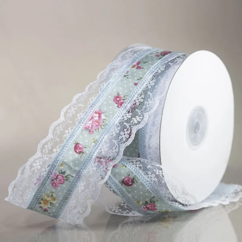 FITA ESTAMPA MINI ROSAS COM RENDA NA BORDA 58MM EM POLIESTER COM 01 METRO Unica