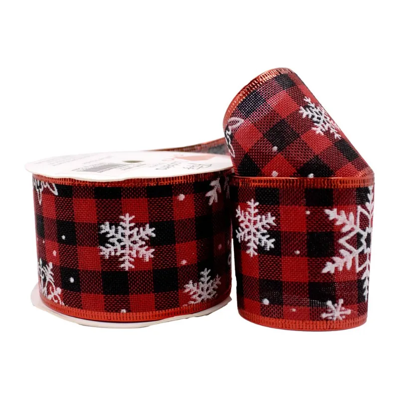 FITA XADREZ NATALINA FLOCO DE NEVE 63MM EM POLIESTER COM 01 METRO 201 - Vermelho