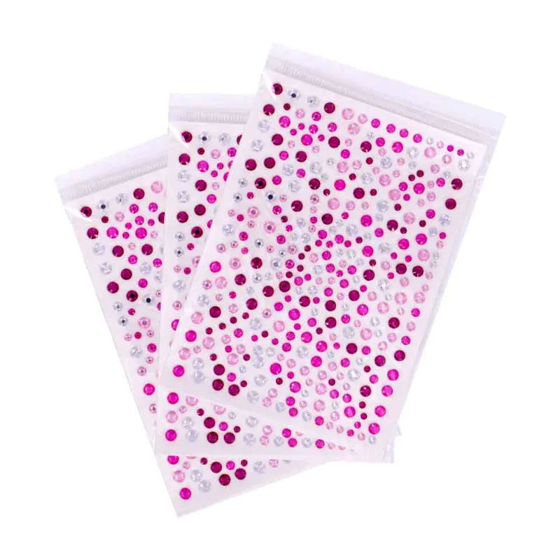 Cartela Adesiva Chaton Redondo 03-08Mm Em Acrilico Unidade Vermelho E Rosa