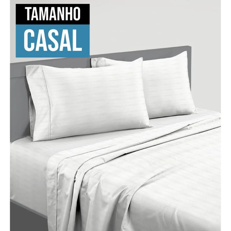Jogo de Lençol Jacquard 250 Fios Casal 220x260cm Member's Mark 4 Peças