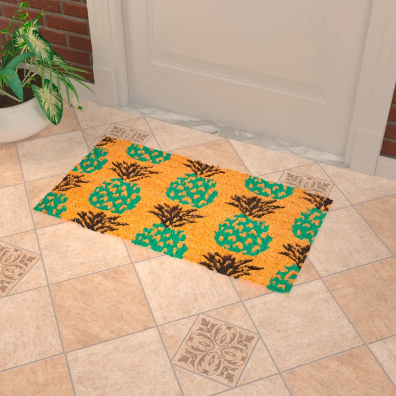 Capacho Abacaxi 60x45cm fibra natural bege e verde Coisas e Coisinhas