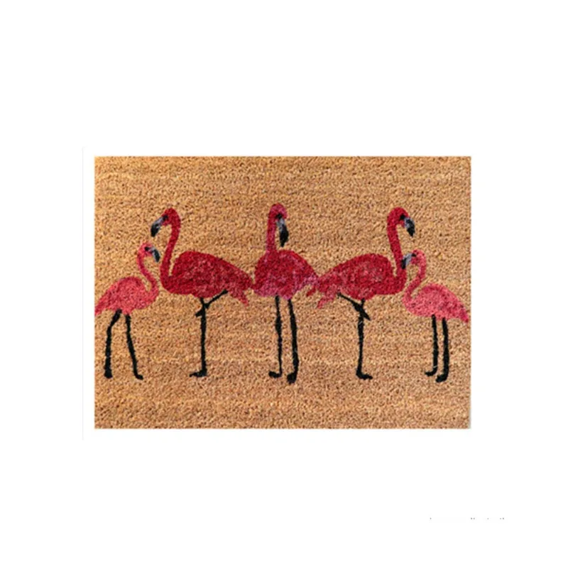 Capacho Flamingo 60x45cm fibra natural bege e rosa Coisas e Coisinhas