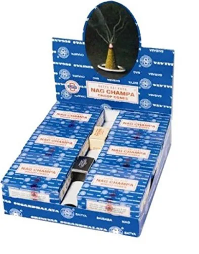 Nag Champa Satya Sai Baba Temple Incense Cones Carton, 12 Box - NAG CHAMPA - Bazar