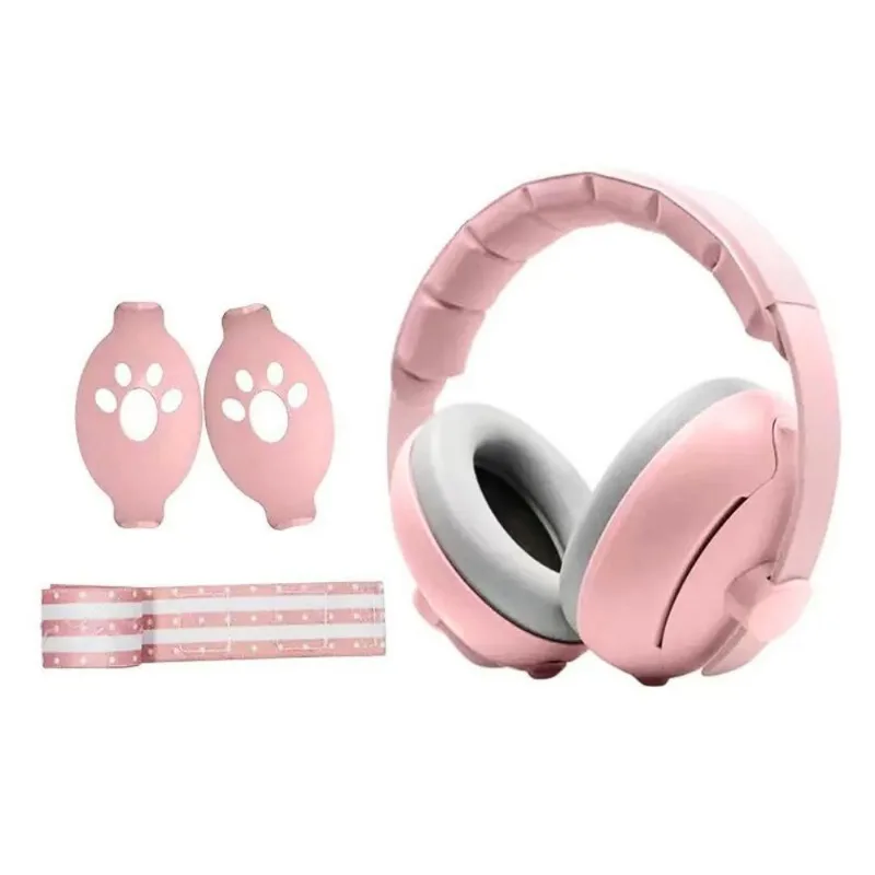 Protetor Abafador 2 Em 1 Som Bebê Neném Rosa Com Arco Faixa