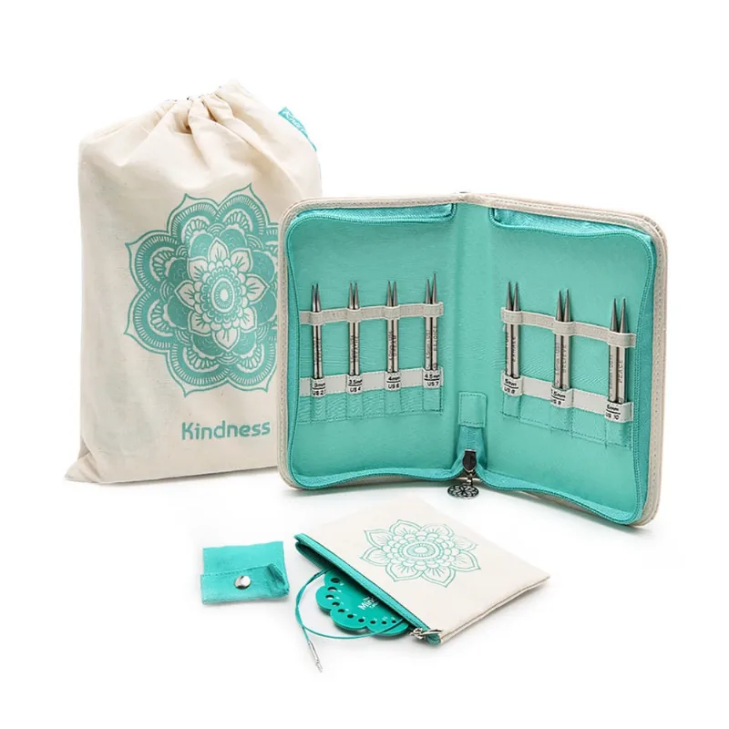 Kit Agulhas Circulares Intercambiáveis KnitPro Mindful 77pçs