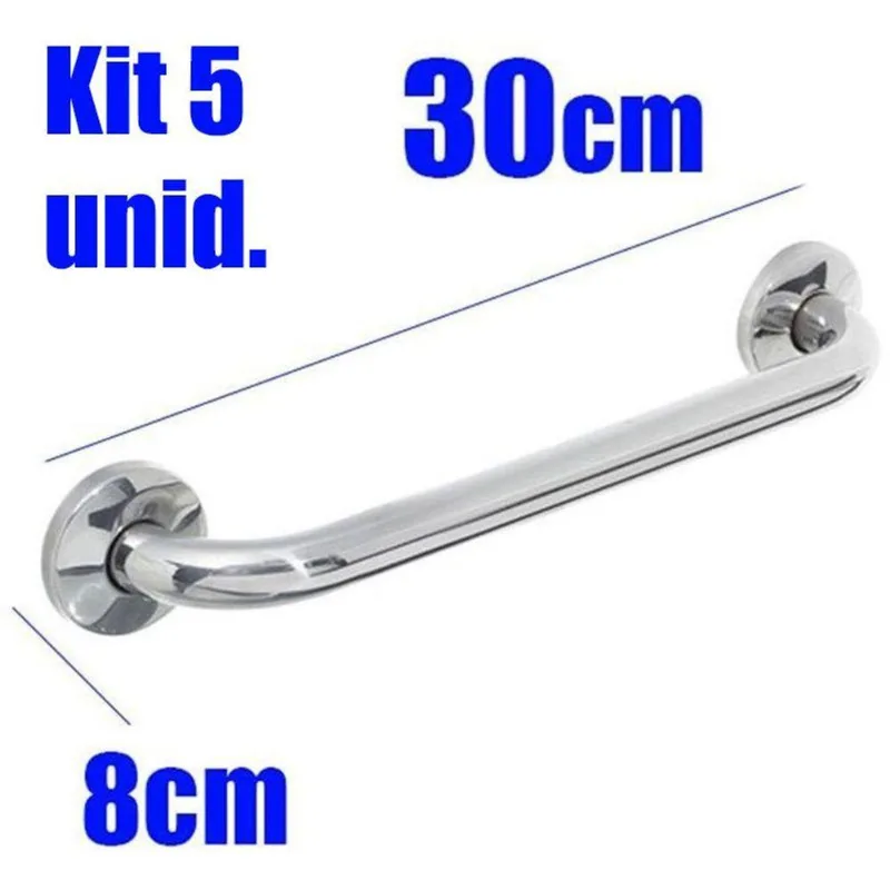 Kit 5 Barras Alça De Apoio Banheiro Inox 30cm Acessibilidade