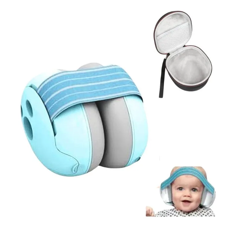 Protetor Abafador Som Ruído Bebê Neném Ajustável Azul + Case