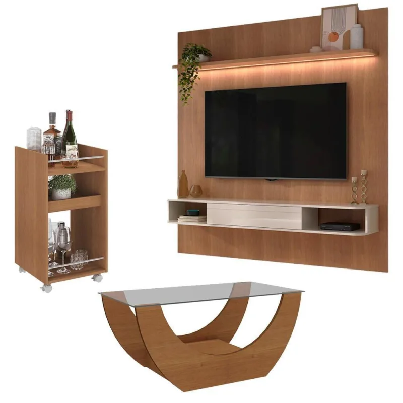 Painel TV 75 Polegadas Mesa De Centro E Aparador Bar BBO3 Arly Cinamomo - OUTRAS - Beleza E Perfumaria