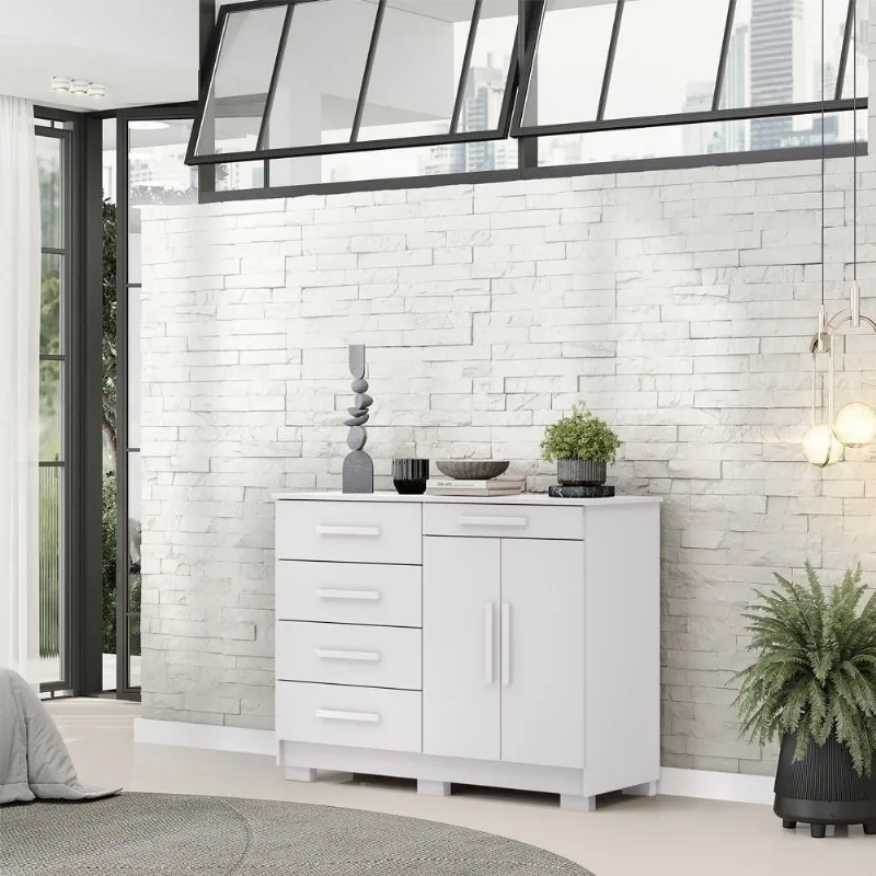 Cômoda Sapateira 5 Gavetas 2 Portas 122 Cm Siri 20019 Vlr Branco