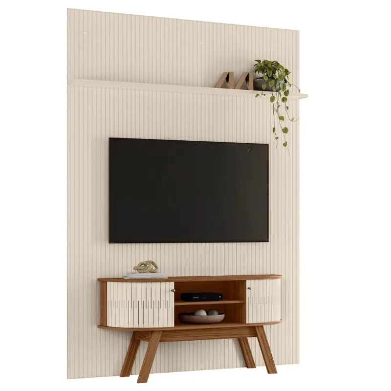 Painel E Bancada Tv 65 Pol New Silverstone 179x245 Cm Naturale Off White Madetec - madetec moveis - Móveis