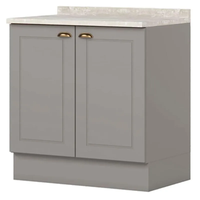 Balcao Com Tampo 2 Portas 80 Cm Americana Cinza Calcare Henn Cinza Calcare - OUTRAS