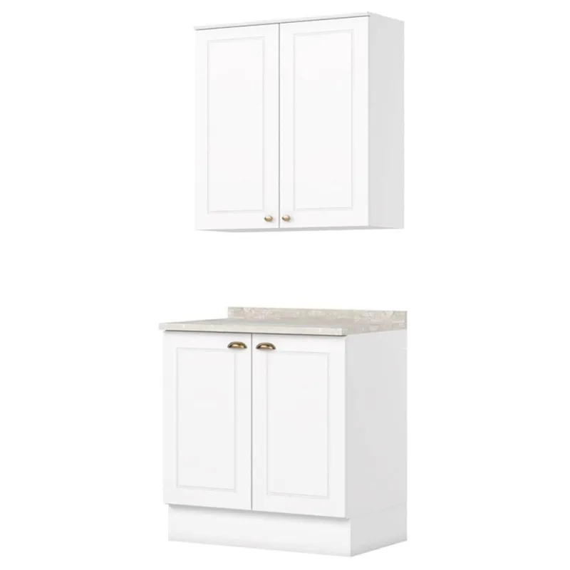 Armario Aereo E Balcao 80 Cm Americana Branco Calcare Henn - OUTRAS - Moda