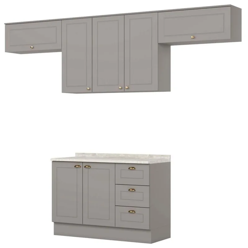 Cozinha Modulada 5 Pecas 280 Cm Americana Cinza Calcare Henn - OUTRAS - Moda