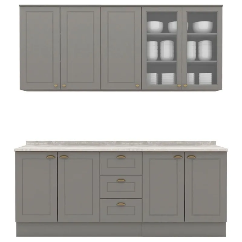 Cozinha Modulada 200 Cm Ce854 Americana Cinza Calcare Henn - MÓVEIS HENN - Móveis