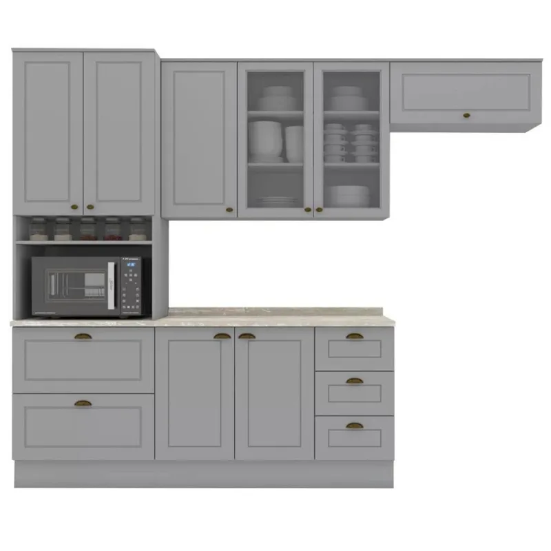 Cozinha Modulada 5 Pecas 272 Cm Ce171 Americana Cinza Calcare Henn Cinza Calcare - Não Informado - Móveis