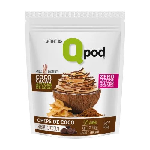 Chips De Coco C/ Açucar De Coco Sabor Cacau 40g Qpod - QPOD