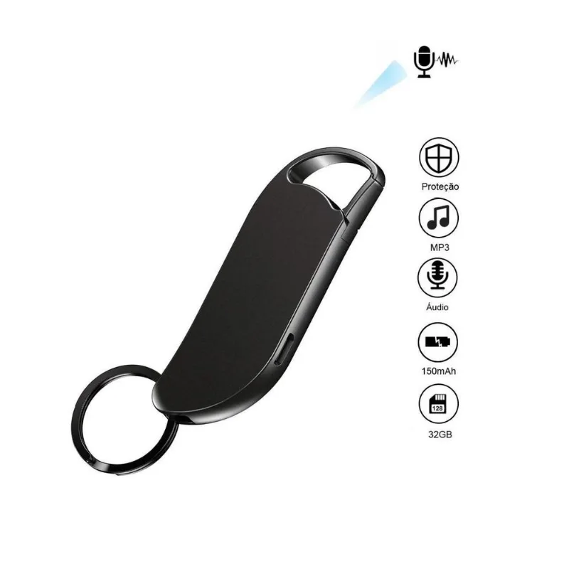 Mini Gravador Voz Som 40 Horas Chaveiro 32g Audio Sensor Voz