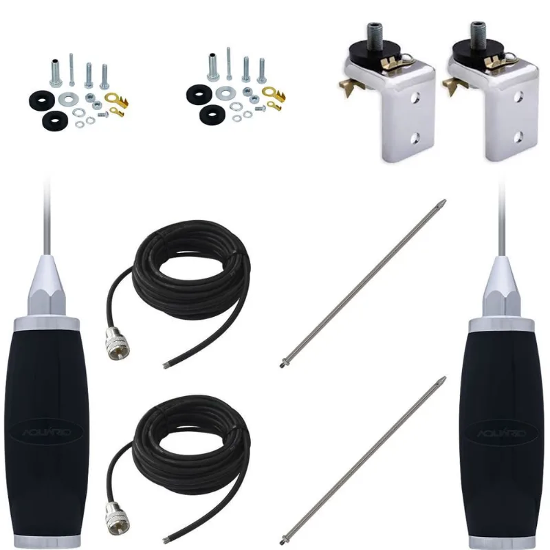2 Antena Móvel px Marinox 2,70 Metros B-2003p 2 Cabo Coaxial 5,5 metros 2 Prolongador Inox 60cm 2 Suporte Universal 2 Kit Parafusos Anti-Furto
