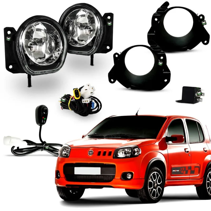 Kit Farol Auxiliar Milha Uno 2011 2012 2013 2014 Moldura Preta Botao Colante