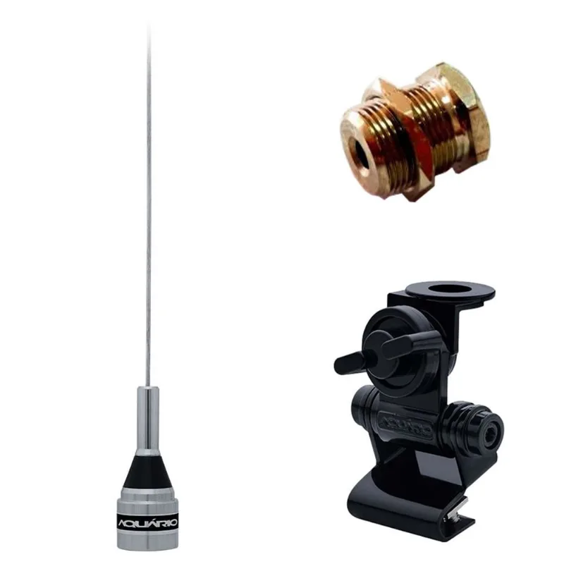 Antena Móvel vhf 50cm M-300c + Suporte Bi-Articulado Porta Malas Hatch Sedan + Parafuso de Fixação